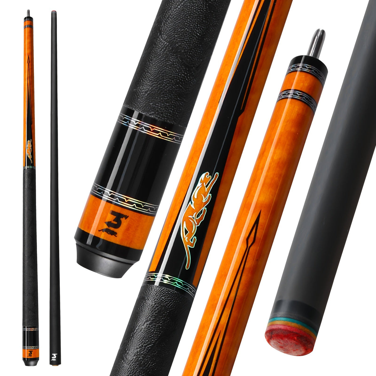 Carbon Fiber Pool Cue Stick 58 Inch - Low Deflection Billiard Cue with 12.5mm Tip, 3/8x8 Pin Joint, Leather Grip & Vacuum Quick Connector, Professional Billiards Stick for Accurate Ball Control