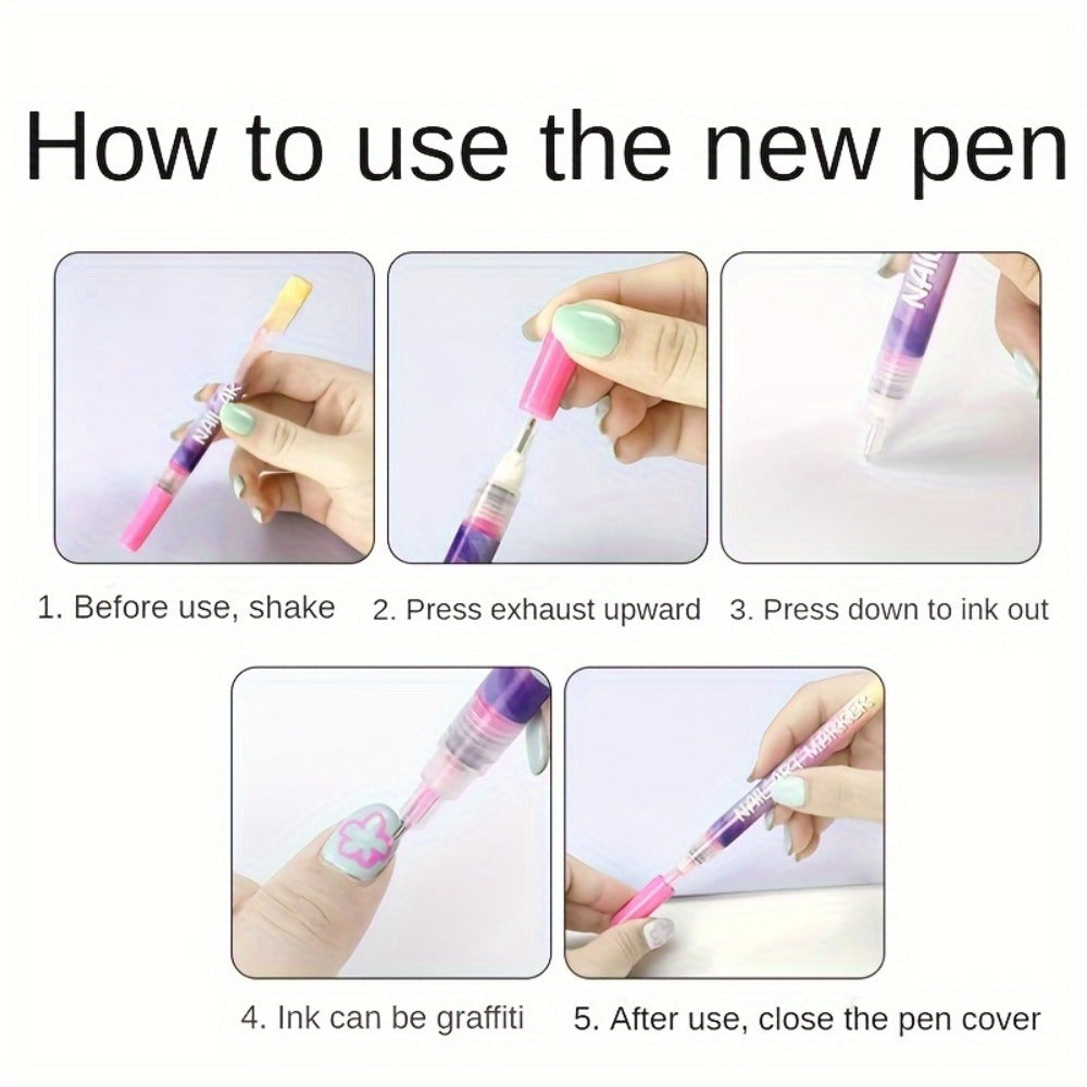 Acrylic Nail Art Pen Set 12 Colors 3D Doodle & Dot Stitching Pens – Quick Drying Precision Fine Tip for Professional Home Salon Nail Design, Long Lasting Vibrant Pigment