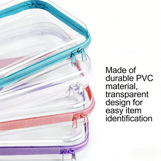 Clear Zippered Storage Box Set, Four Sizes for Makeup and Desk Supplies
