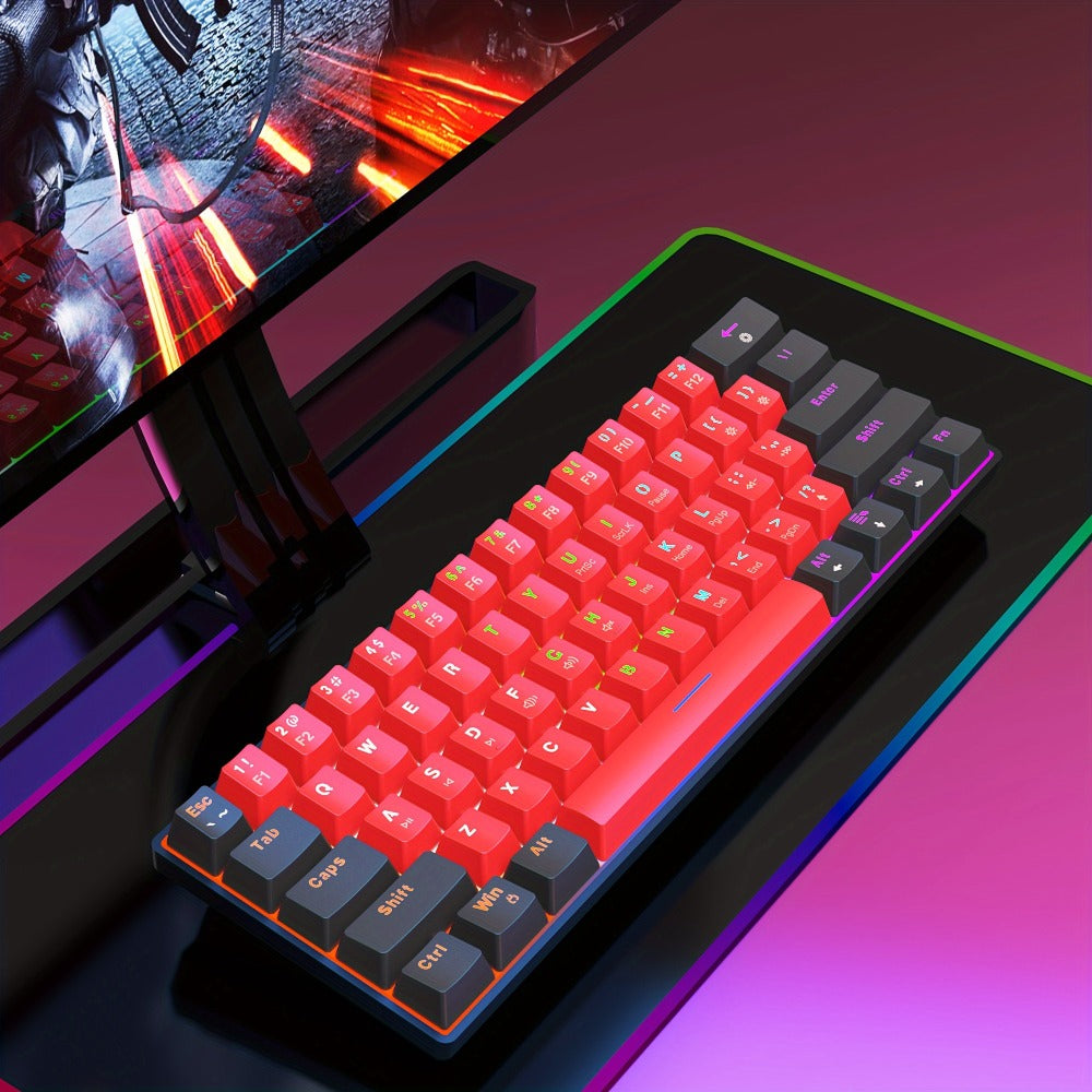 60% Mechanical Gaming Keyboard Wired 61 Keys Green Switch – Compact Tenkeyless Clicky Keyboard for PC Laptop Windows Gaming Typing | Black Red | Portable Desk Setup Keyboard