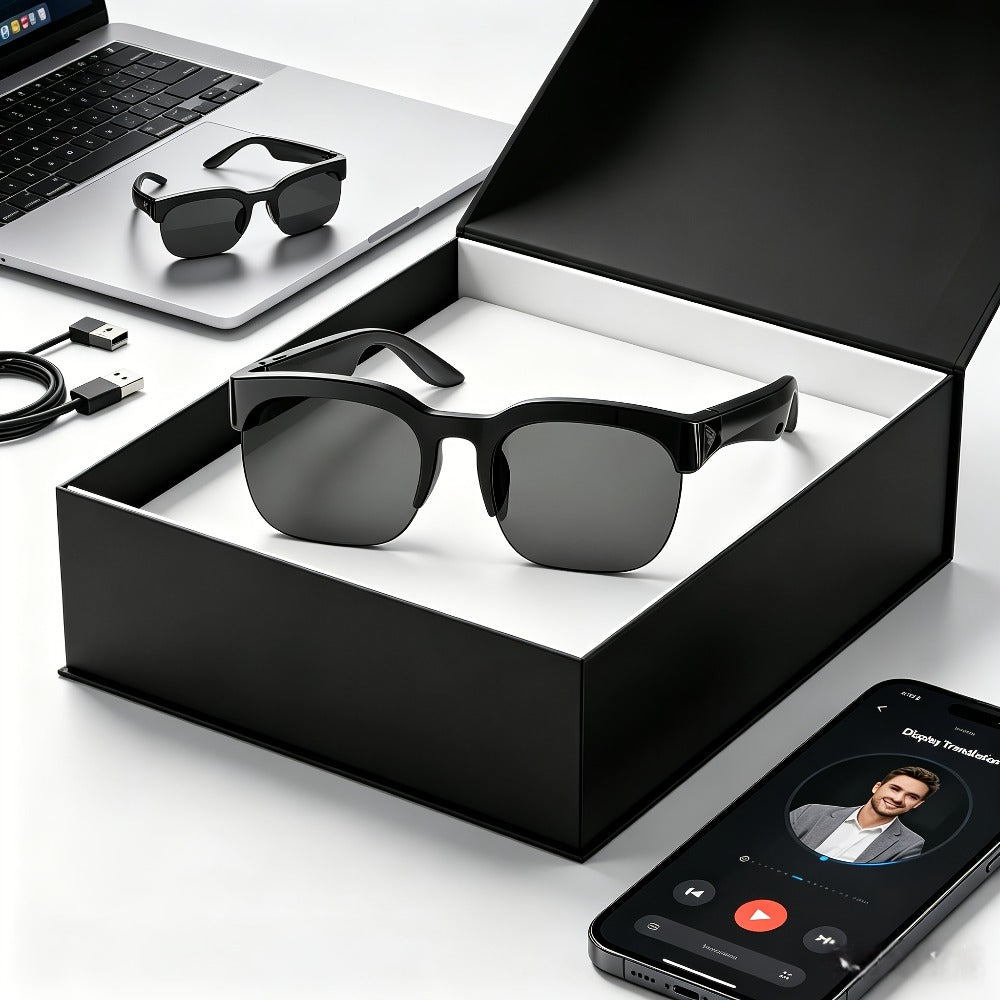 Real-Time Translation Glasses with AI Meeting Summarization – 160 Languages, Wearable AI Translator for Business Travel, Conferences & Daily Use, Lightweight Unisex Smart Eyewear for Men & Women