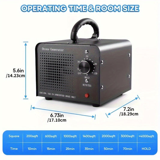 Ozone Generator with Timer and Built-In Fan, Listed 40,000 mg/h Output, Black