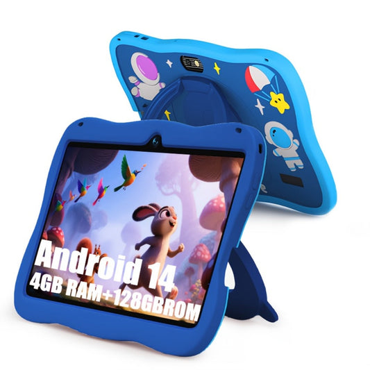 GMS Certified Kids Tablet 7 Inch Android 14 4GB RAM 128GB ROM Eye Protection Screen 5G WiFi Shockproof Case Dual Camera Parental Controls Educational Apps Learning Tablet for Children Teens Blue