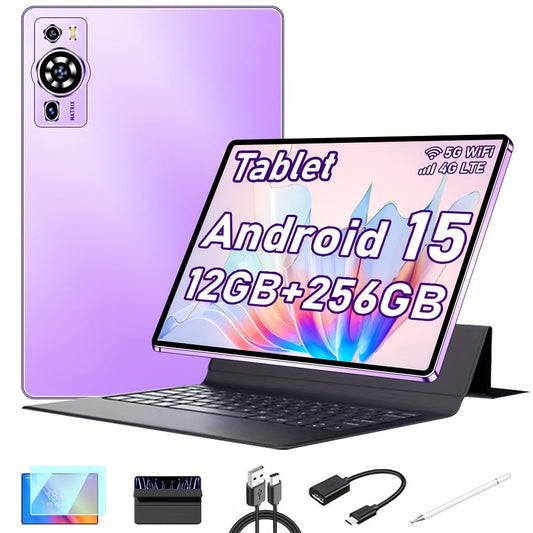 UXD A5 Android 15 Tablet 10.1 Inch 4G LTE | 12GB RAM 256GB ROM 1TB Expandable, Octa-Core, 6000mAh, IPS Display, Keyboard Mouse Stylus Case Bundle, Wi-Fi Tablet PC for Work School Travel