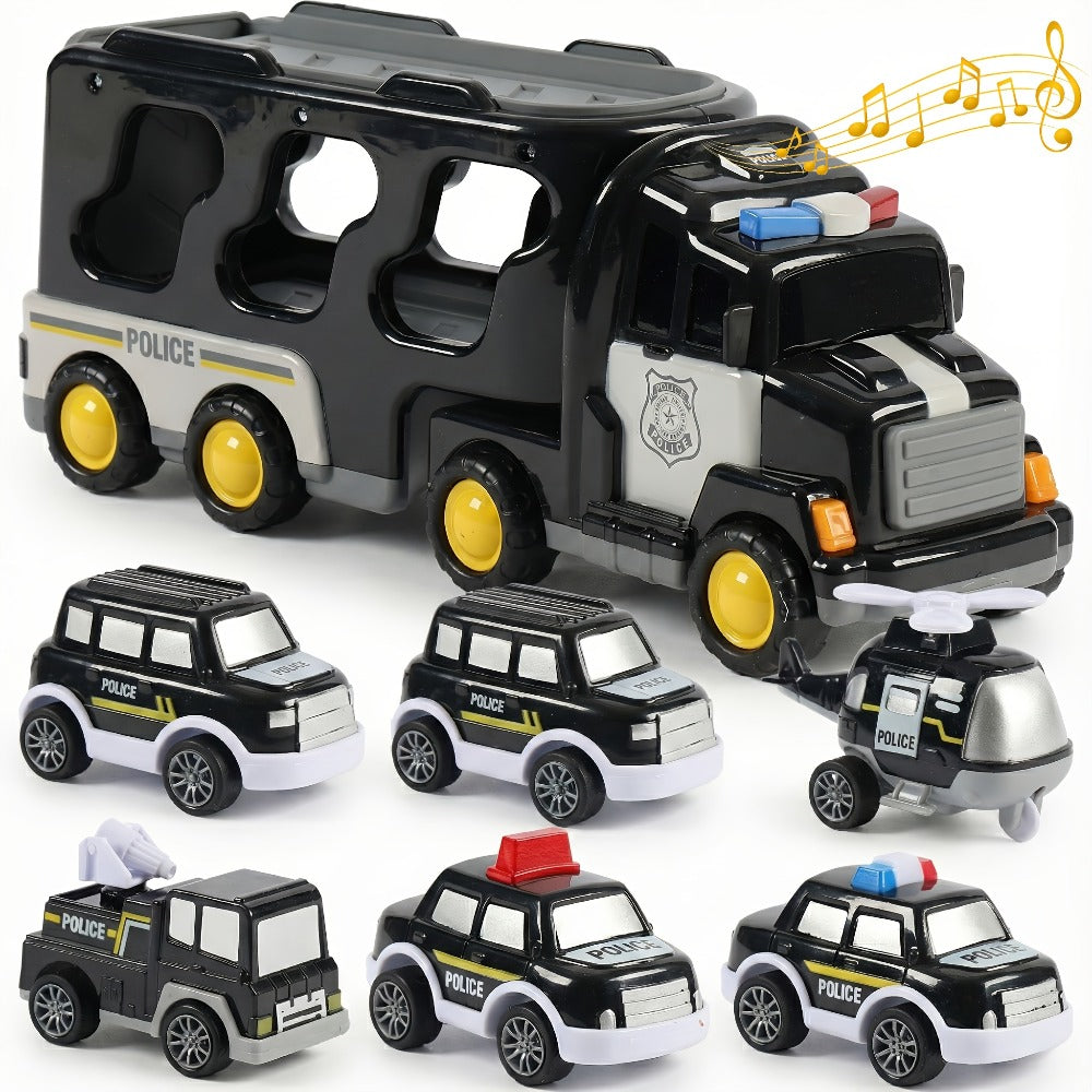 Toy Vehicle Set with 1 Large Car and 6 Small Cars, Four Theme Options