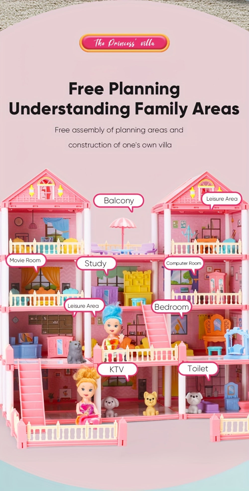 Princess Dollhouse Castle Playset with 14 to 27 Room Options