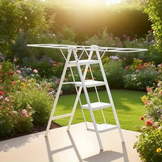 Folding Clothes Drying Rack, 4-Step Ladder Design for Laundry - White