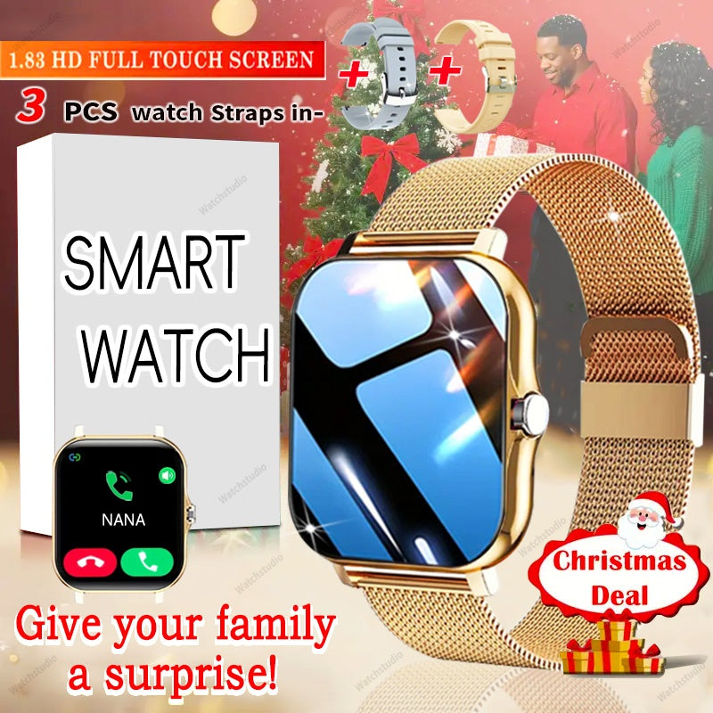 Gift Smartwatch Metal Strap – Wireless Calling, Music Player, App Notifications, Sports Mode, USB Rechargeable – Elegant Watch Gift for Women & Men Pink Black Silver Gold Android & iPhone