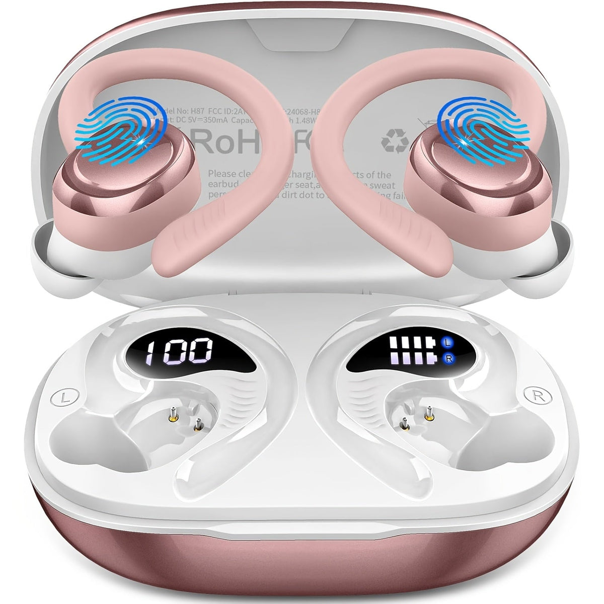 48H Wireless Sport Earbuds Q38 Bluetooth 5.3 with 14.2mm Driver Stereo Sound – Earhook Noise Cancelling Mic Over-Ear Headset for Workout Running Gym Outdoor Sports
