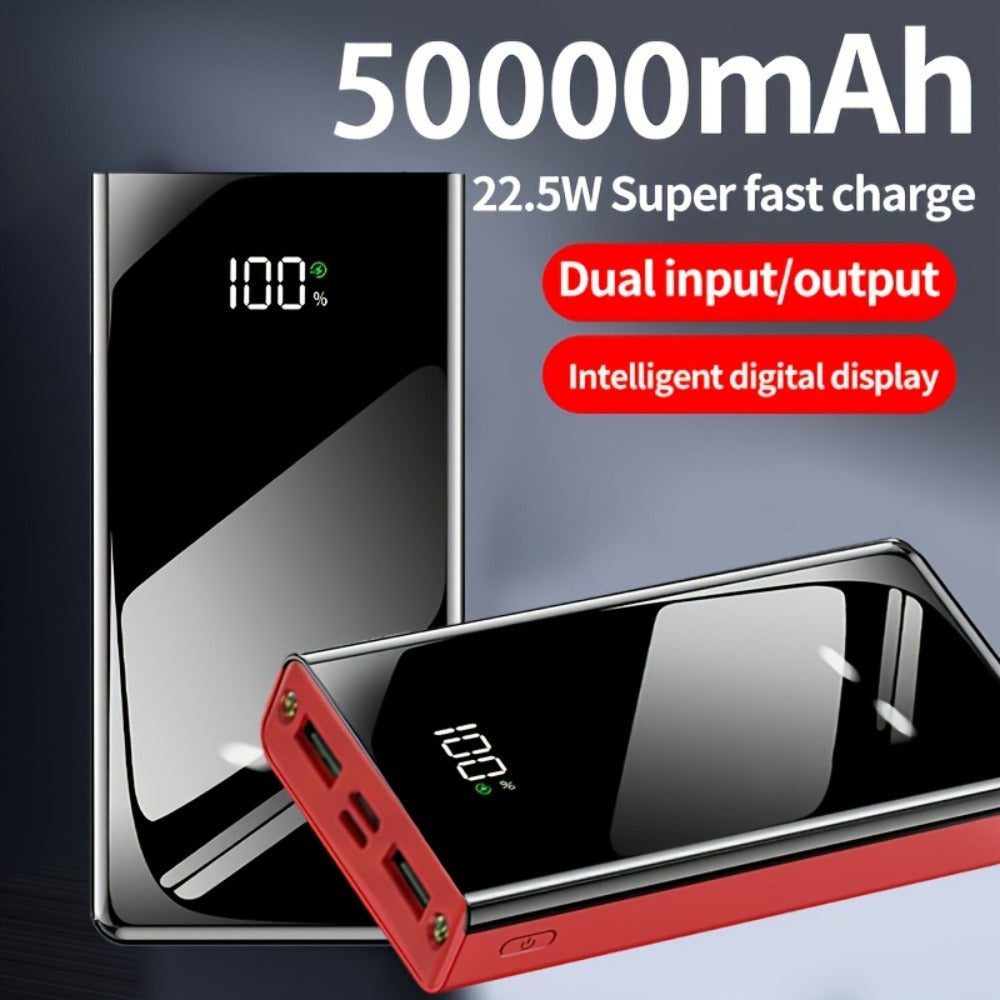50000mAh Power Bank 22.5W Two-Way Fast Charging – Smart Digital Display LED Camping Light Large Capacity Portable Battery Pack for iPhone Android Tablet Outdoor Travel Emergency