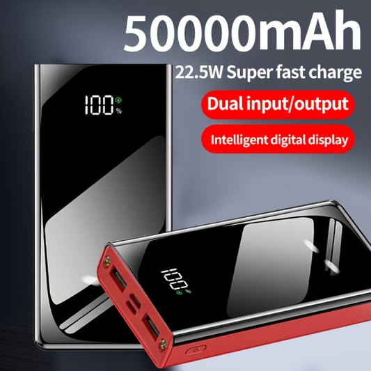 50000mAh Power Bank 22.5W Two-Way Fast Charging – Smart Digital Display LED Camping Light Large Capacity Portable Battery Pack for iPhone Android Tablet Outdoor Travel Emergency