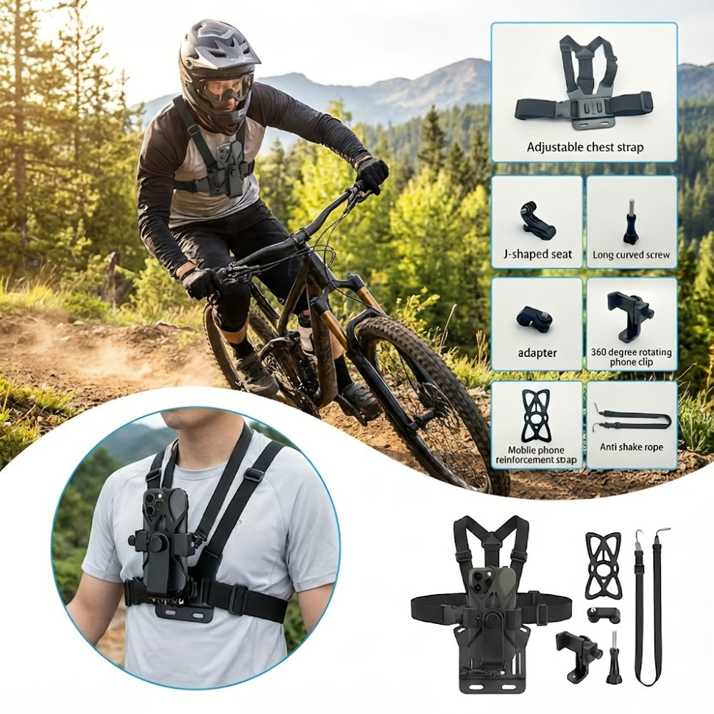 Chest Mount Harness for GoPro Hero 13 12 11 10 9 8 – Adjustable POV Chest Strap for Insta360 X4 X3 DJI Osmo Action 4 3 iPhone Samsung Phone – Hands-Free Camera Holder for Bike Kayak Fishing Hiking Vlog