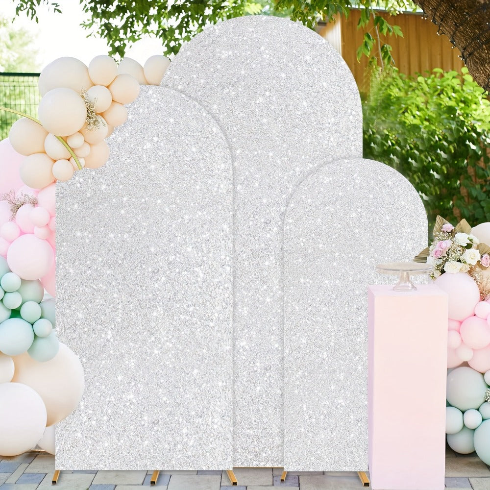Sequins Wedding Arch Cover Set of 3 Sizes 4ft 5ft 6ft Metallic Spandex Arch Backdrop Cover Payette Glitter Arch Stand Cover for Wedding Birthday Party Decoration