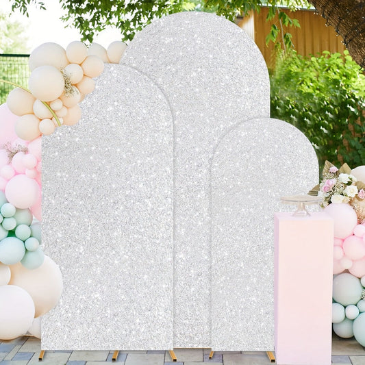 Sequins Wedding Arch Cover Set of 3 Sizes 4ft 5ft 6ft Metallic Spandex Arch Backdrop Cover Payette Glitter Arch Stand Cover for Wedding Birthday Party Decoration