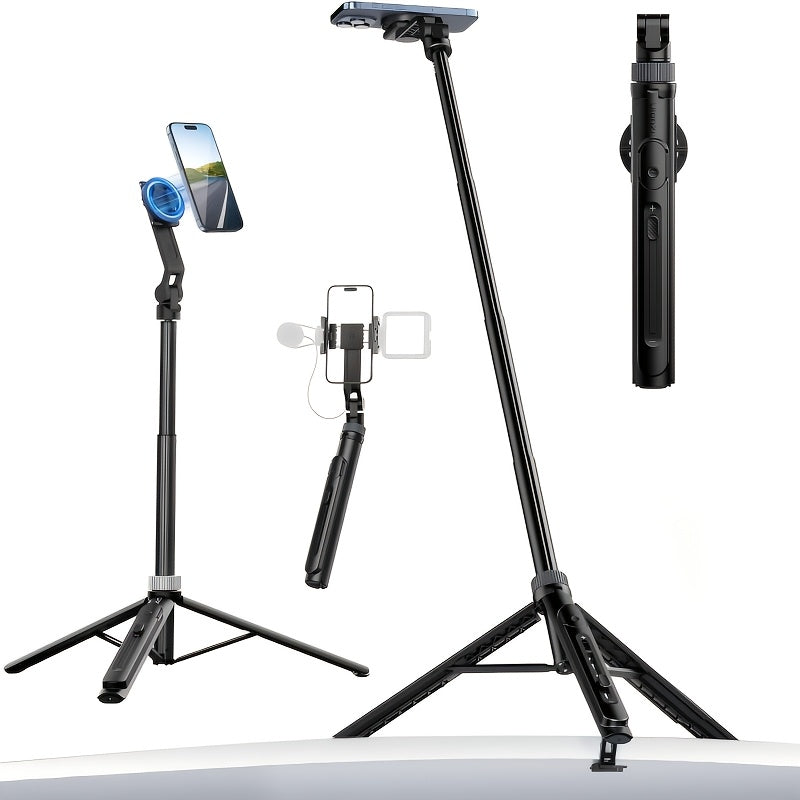 ULANZI TT88 Phone Tripod 57 Inch with 2 Cold Shoe Mounts & Magnetic Phone Clip – Extendable Selfie Stick Aluminum Travel Tripod for iPhone Android Vlogging Video Recording Photography TikTok YouTube