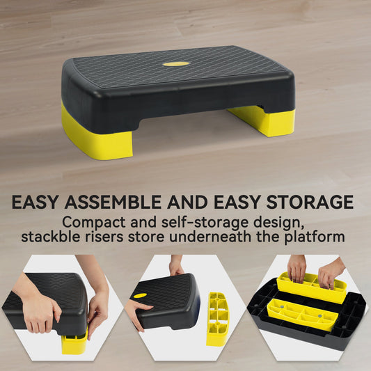 Aerobic Step Platform with 2 Risers, Adjustable 3.5–5.5-Inch Height, 18 × 11 Inches