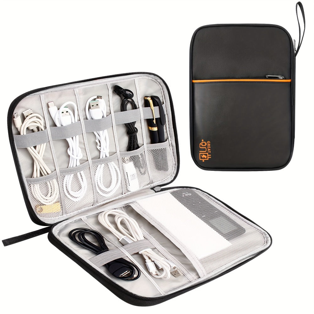 Cable Organizer Bag for Travel Double Layer – Water-Resistant Electronics Case with Removable Dividers | Cables, Chargers, Power Bank & Tablet, Grey & Black