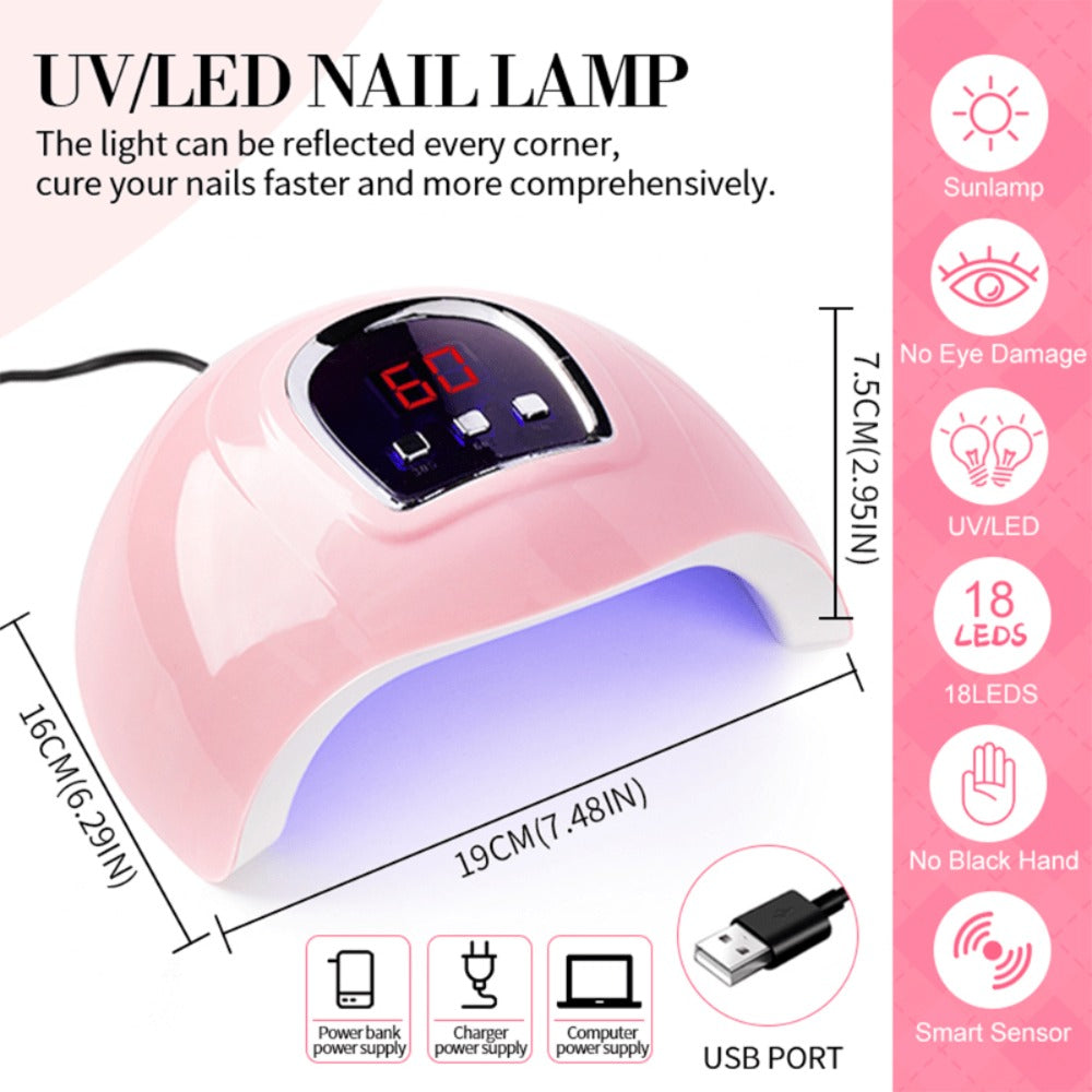 Gel Nail Polish Kit with UV Lamp & Electric Nail Drill - 12 Colors Gel Polish Set, Poly Extension Gel, Top & Base Coat, Glitter Nail Art Complete Starter Set for Home Salon, Beginner Gift