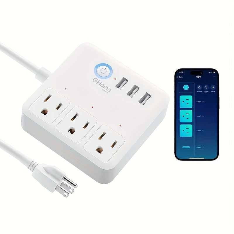 Smart Power Strip WiFi with 3 Individually Controlled Outlets & 3 USB Ports – GHome Surge Protector, Works with Alexa & Google Home, Tuya App, Timer, No Hub, 4ft Cord, 2.4GHz, US Plug (White)