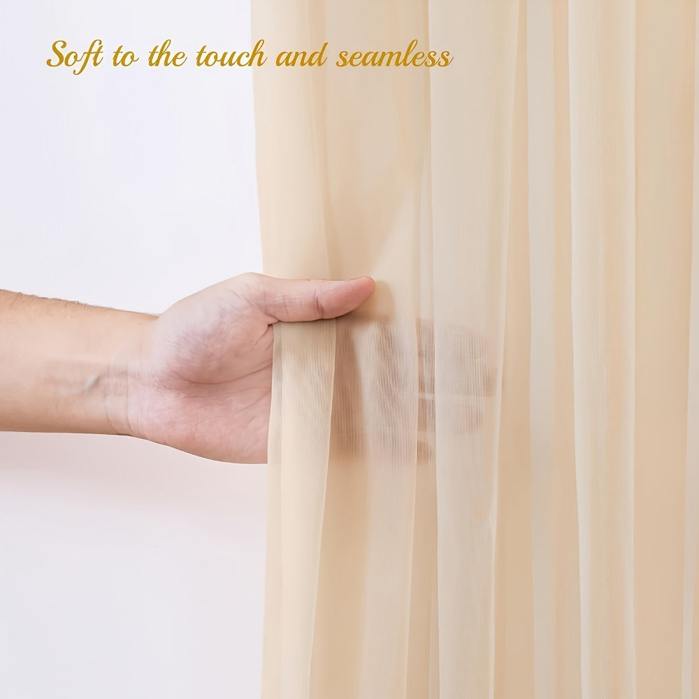 Champagne Tulle Backdrop with String Lights 5.2x10Ft 2pcs Sheer Curtain Photo Booth Props Wedding Party Background Decoration Non-Porous