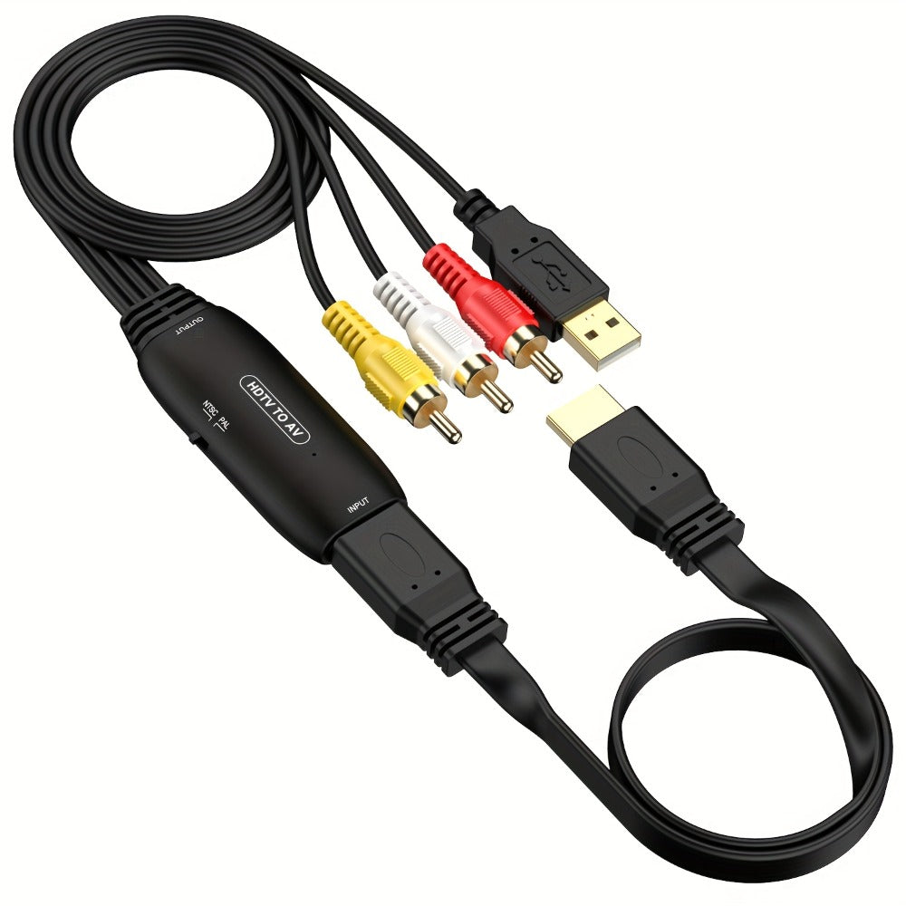 HDMI to RCA Converter Adapter for Fire Stick Roku Apple TV Android Box – Plug & Play, Supports 1080P PAL/NTSC, USB Powered, Composite AV Output for Older Analog TVs