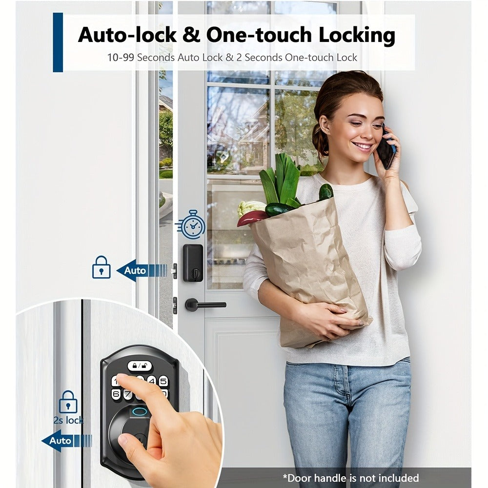 Tuya Smart Front Door Lock with Fingerprint & Keypad, Bluetooth App Control, Auto Lock, Vacation Mode & Hidden Key Backup – Digital Keyless Entry Electronic Lock for Home Apartment Office