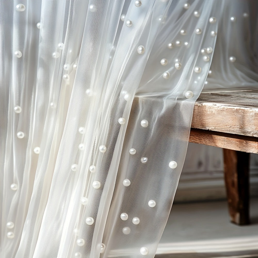White Pearl Sheer Tulle Fabric Roll 160x300cm – Elegant Organza Mesh for Wedding Backdrop Table Skirt Window Drape Party Decoration Bridal Shower Baby Shower Festive Event Decor