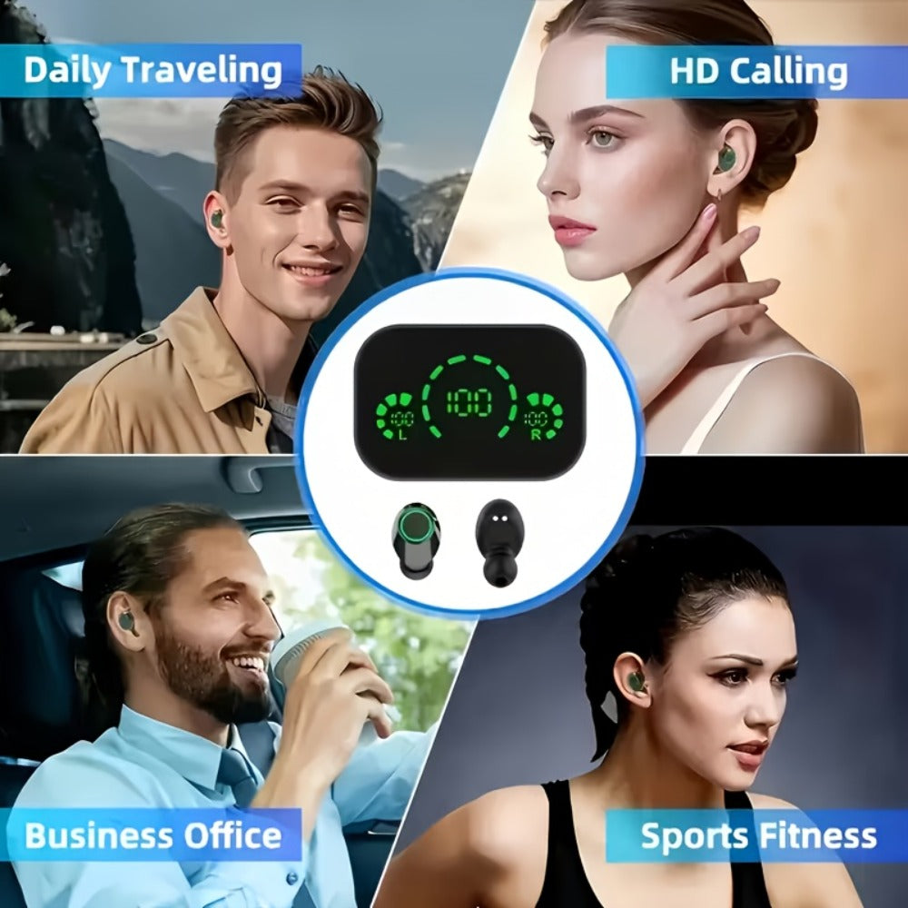 YD03 Digital Display Charging Case Wireless Earbuds, IPX4 Waterproof HD Stereo Touch Control Type-C, Comfortable In-Ear Sport Earphones for Sports Music Gaming Work iPhone Android