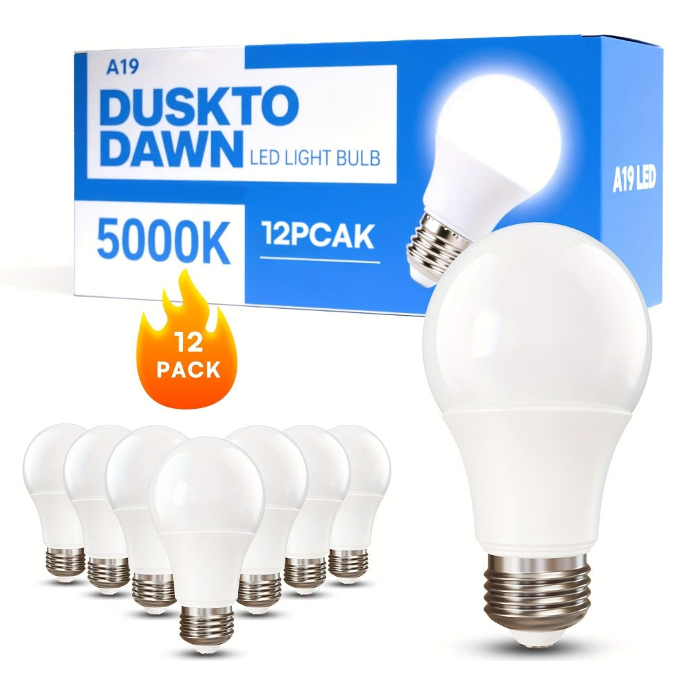 Dusk to Dawn LED Light Bulbs Photocell Sensor Auto On Off - 9W 60W Equivalent E26 Base 5000K Daylight & 2700K Warm White 6 or 12 Pack for Porch Garage Outdoor Security Indoor Lighting