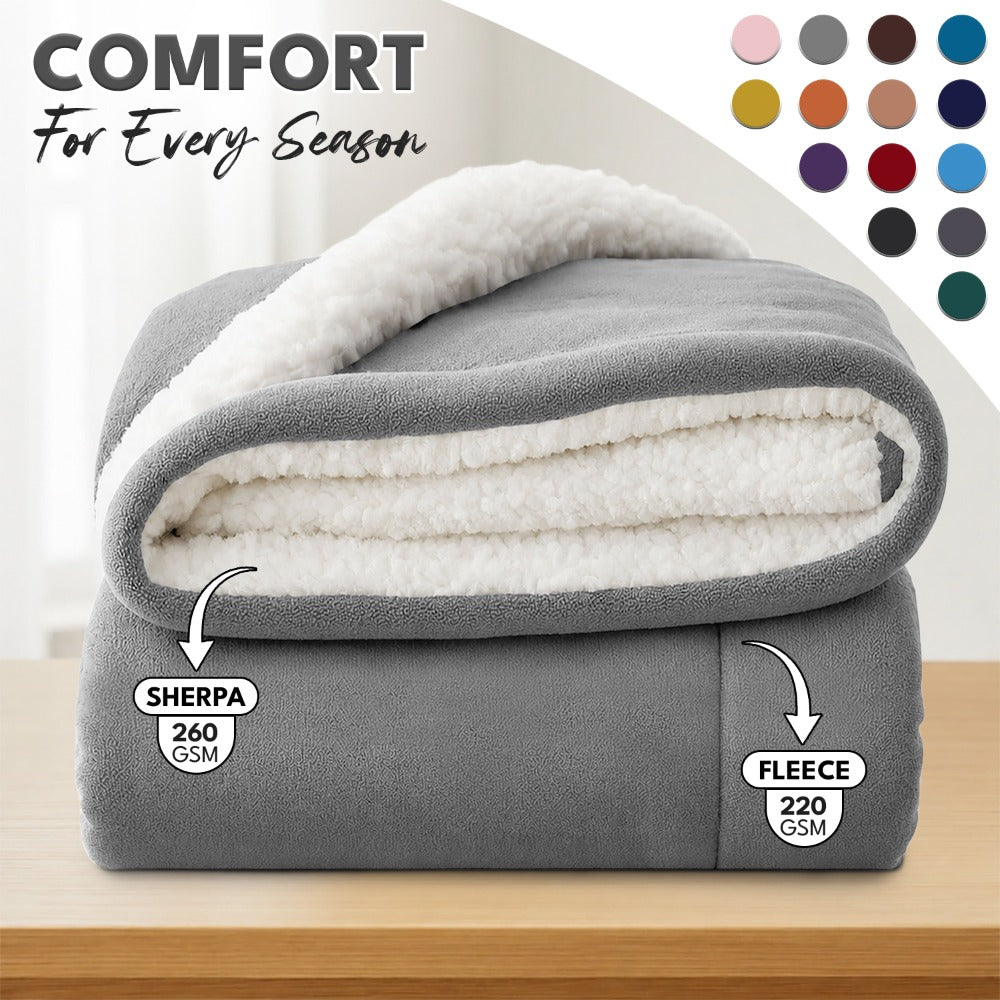 Sherpa Flannel Blanket – Double-Layer Ultra Soft Warm Throw for Bed, Sofa & Bedroom Decor, Better Sleep, 14 Colors, 3 Sizes