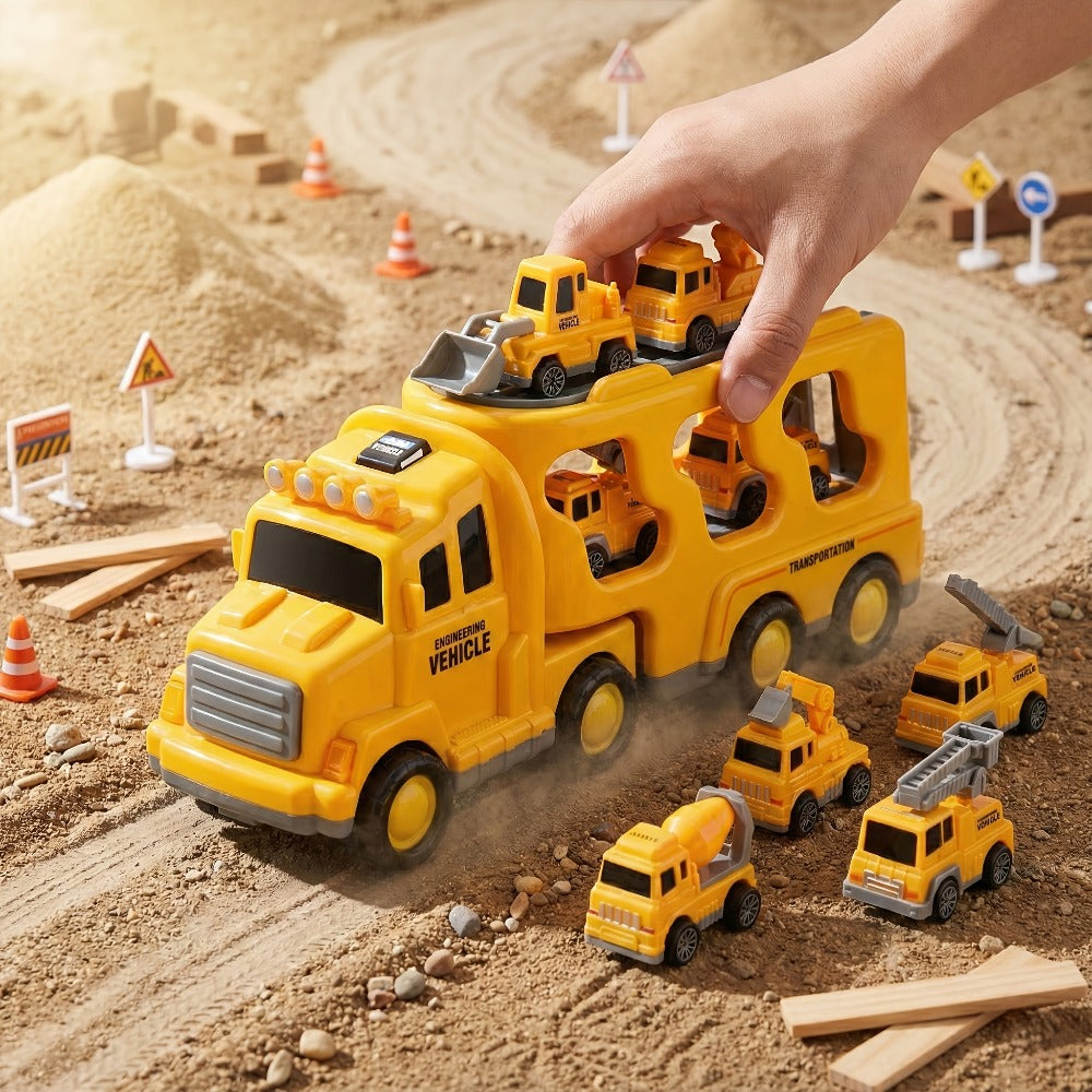 Toy Vehicle Set with 1 Large Car and 6 Small Cars, Four Theme Options