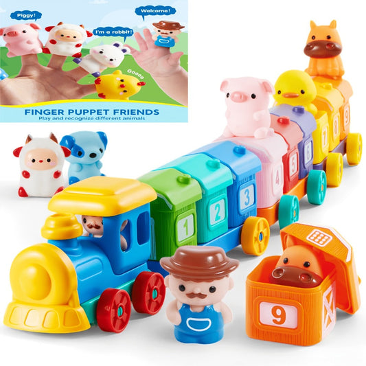 Farm Number Train Toy – Educational Train Set with 9 Farm Animals & 1 Farmer for Counting Play