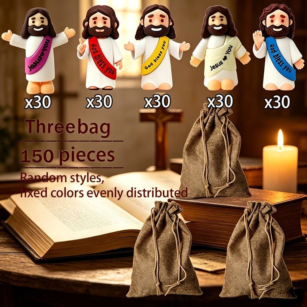 Mini Jesus Figurines for Halloween Trunk-or-Treat 50/100/150pcs – Colorful Bulk Religious Statues 5 Colors, Baptism Favors Sunday School Gifts Christian Party Favor Home Decor Vase Filler