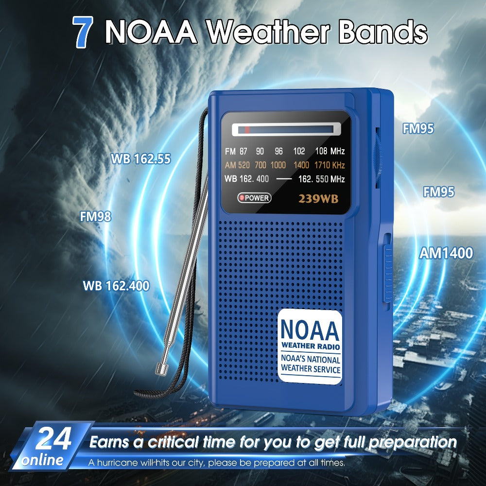 NOAA Weather Radio AM FM Battery Operated – 2 AA Transistor Radio Best Reception, Stereo Earphone Jack, USB Charging, Portable Emergency Radio for Hurricane, Winter Storm, Running, Walking & Home