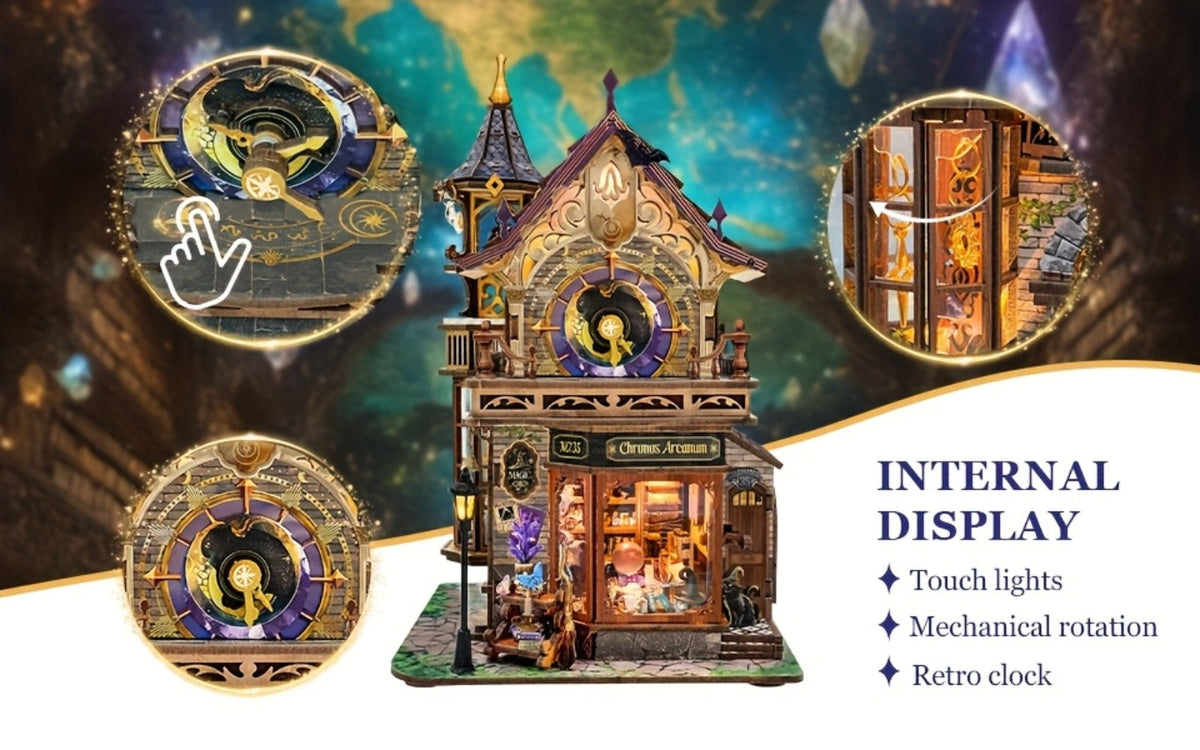 DIY Wood Miniature Bookhouse Kit SQ-71 Time Magic Club with Mechanical Link System