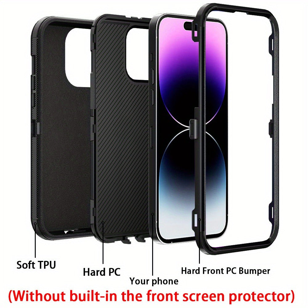 Shockproof Armor iPhone 14 Case Heavy Duty TPU PC Dual Layer Drop Protection Rugged Cover for iPhone 14 Pro Max 14 Plus 14 Pro 14 Wireless Charging Compatible – 3 Colors Black Orange Blue