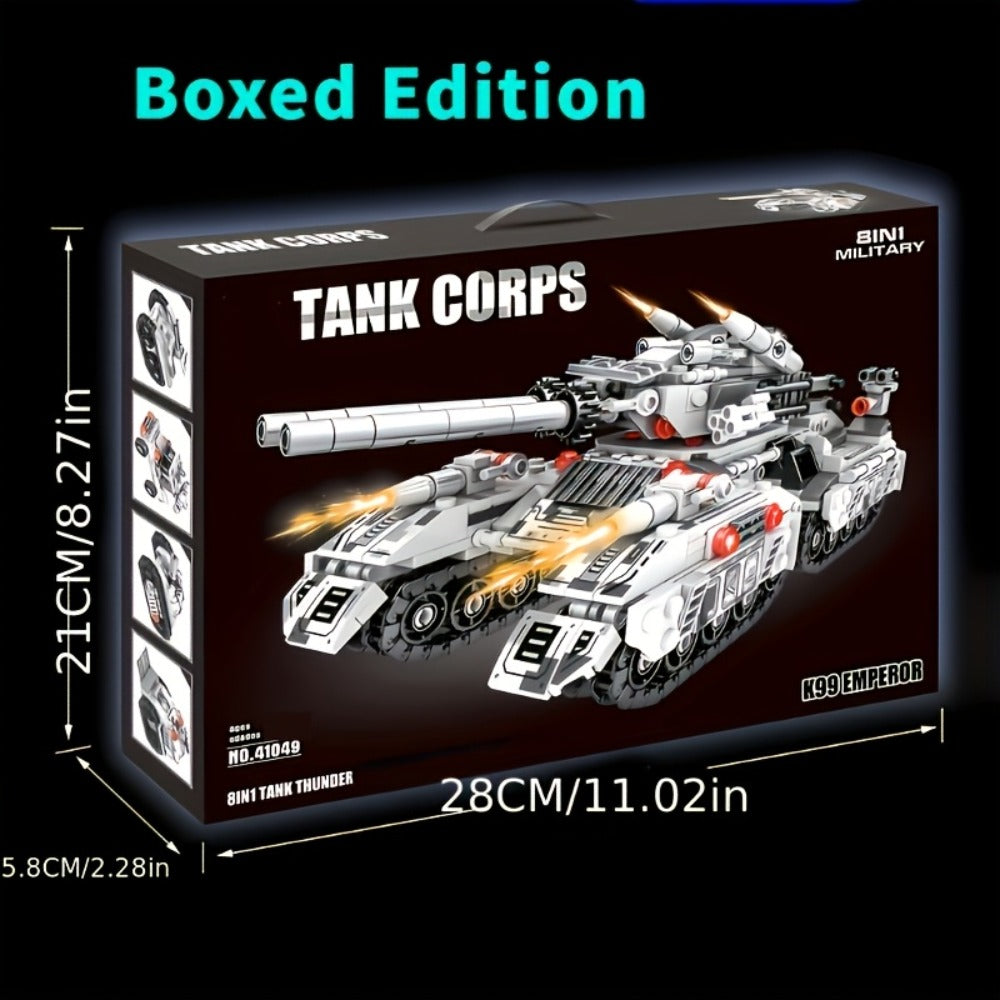 8-in-1 Snow Tank Building Block Set, 1628 Pieces, 9 Military Models