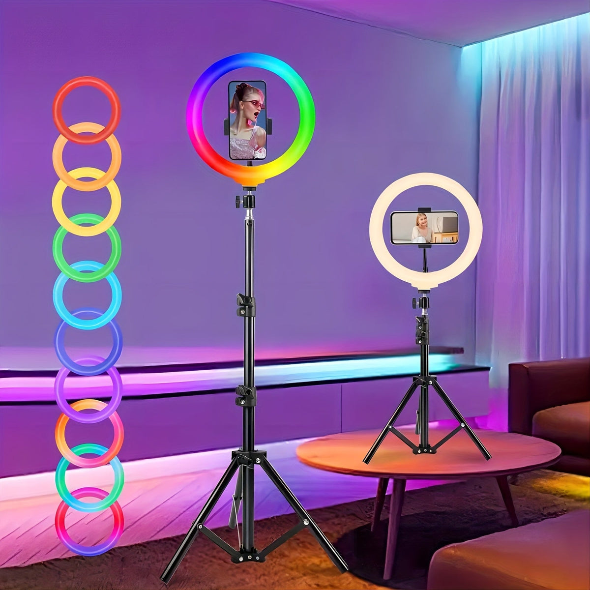Selfie Ring Light Desk 12 Inch with Phone Holder 360 Rotating Pan Head Desk Tripod 17 RGB Lighting Modes for iPhone Android TikTok YouTube Makeup Video Calls