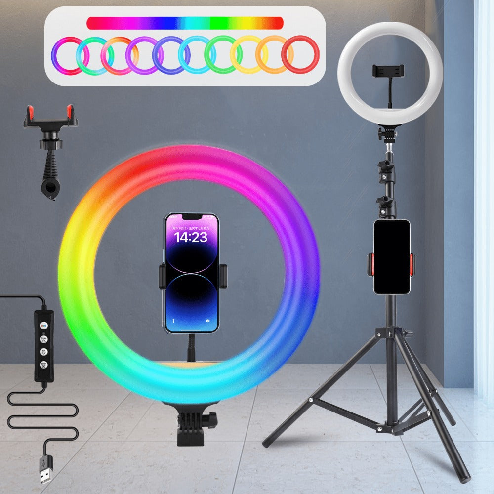 RGB LED Ring Light 43-Inch Adjustable Stand with Phone Holder USB Powered Multicolor Circle Fill Light for Photography Video Recording Streaming Makeup Selfie Outdoor Studio Lighting