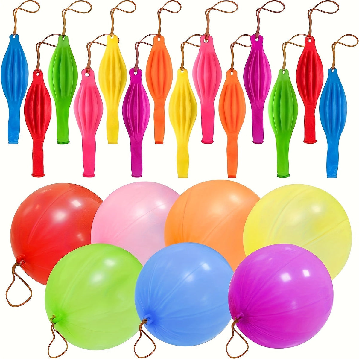Neon Punch Balloons, 48-Pack with Elastic Rubber Band Handles