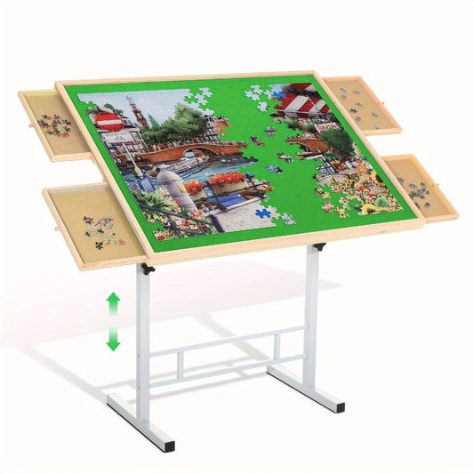 Jigsaw Puzzle Table with 4 Drawers, Adjustable Height and Tilting 35 x 26 Inch Board