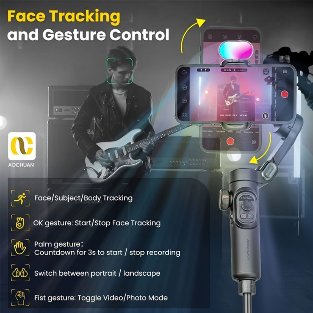 3-Axis Gimbal Stabilizer for Smartphone iPhone Samsung Android Ultra Lightweight Foldable Portable Vlogging Video Creator Gimbal AOCHUAN Smart XE Combo