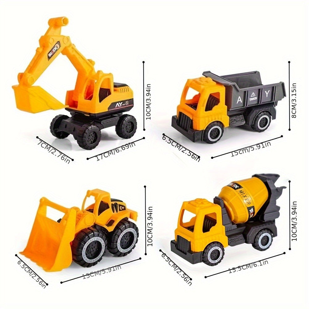 4-Piece STEM Construction Toy Vehicle Set for Toddlers | Shatterproof Excavator Mixer Dump Truck Bulldozer | No Battery Needed | Kids Engineering Toy Ages 2+