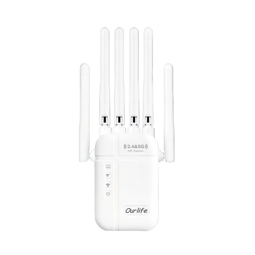 WiFi Extender 2026 Upgraded 6-Antenna Supports 105 Devices - Ultra High-Speed Internet, 4 Modes Repeater AP Router WISP, Wide Coverage, Universal Router Compatibility, US Plug, White