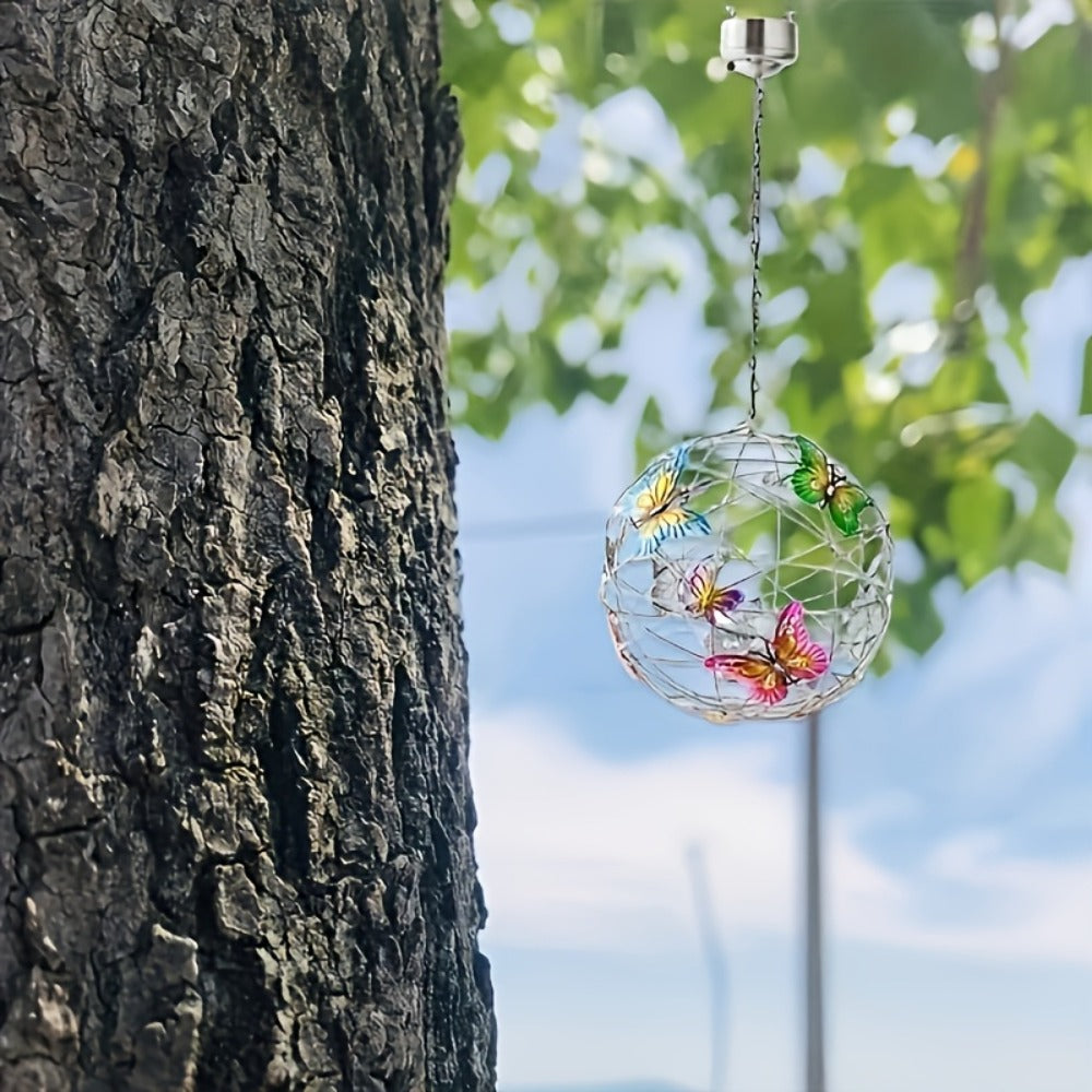 Solar Butterfly Lantern Outdoor Metal Iron Hanging Solar Light – Waterproof, Auto On at Dusk, White & Color Light | Garden, Porch, Patio & Tree Decor | Unique Garden Gift