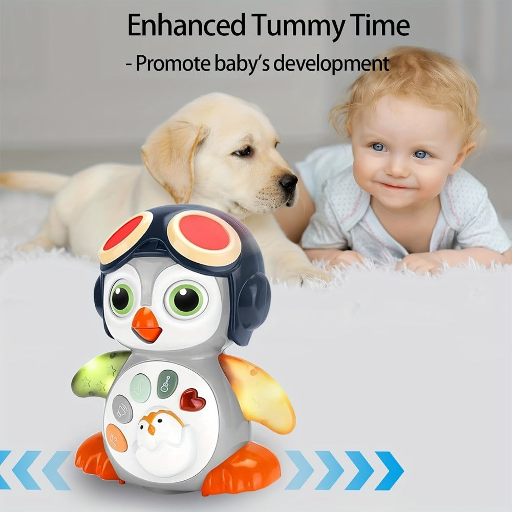 Baby Crawling Penguin Musical Toy with Music, Lights & Movement – Interactive Tummy Time Learning Toy for Infants 6-12 Months, Sensory Light Up Dancing Penguin, Perfect Easter Basket Stuffer & Baby Gift