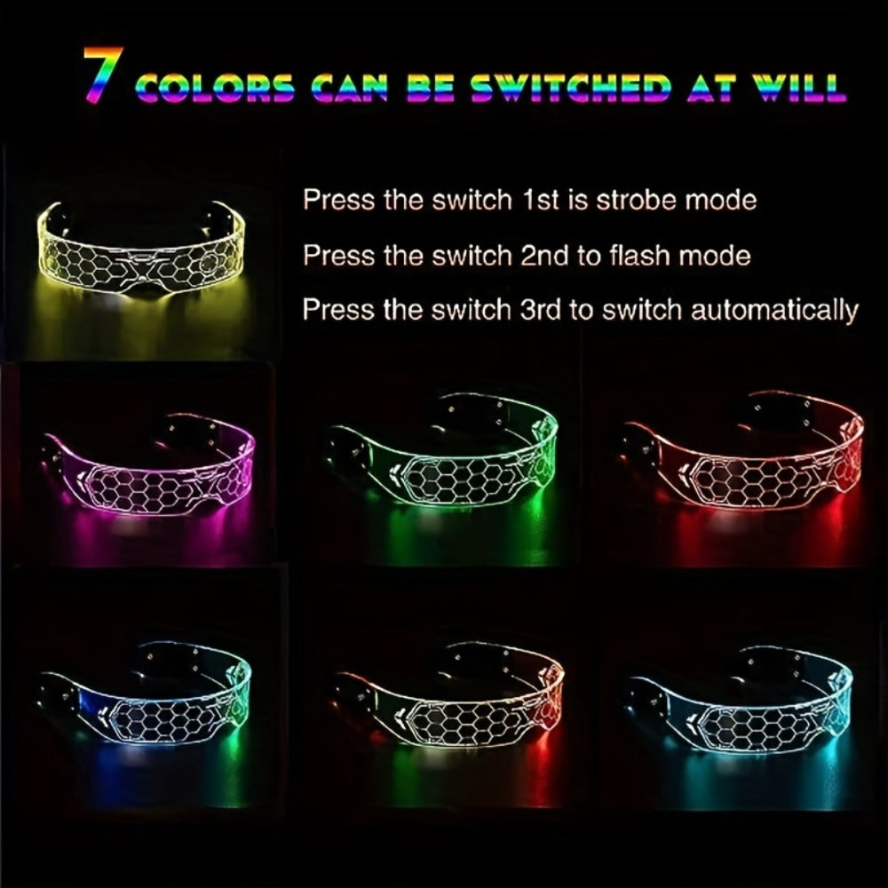 LED Visor Glasses 2 Pack, Cyberpunk Light Up Glasses with 7 Colors and 5 Modes for Parties