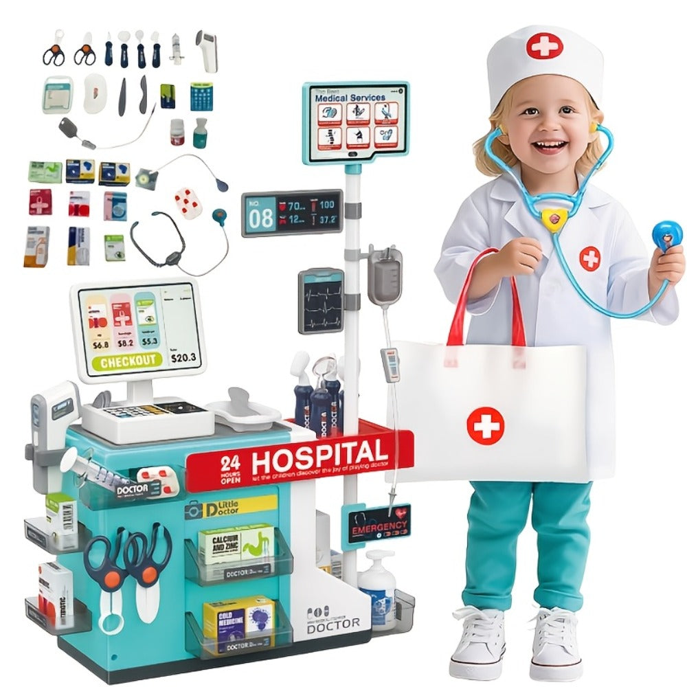Doctor Play Set with 49 Pieces, Medical Station & Cashier Pretend Play