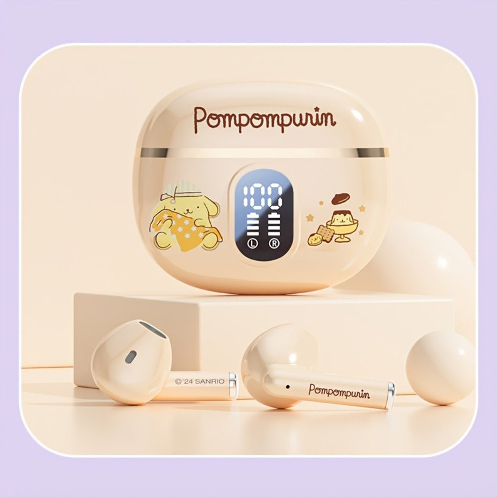 Kuromi Pompompurin Open-Fit Wireless Earbuds 360° Environmental Awareness LED Digital Charging Case Touch Control All-Day Comfort Sports Casual Authorized Sanrio Character Gift