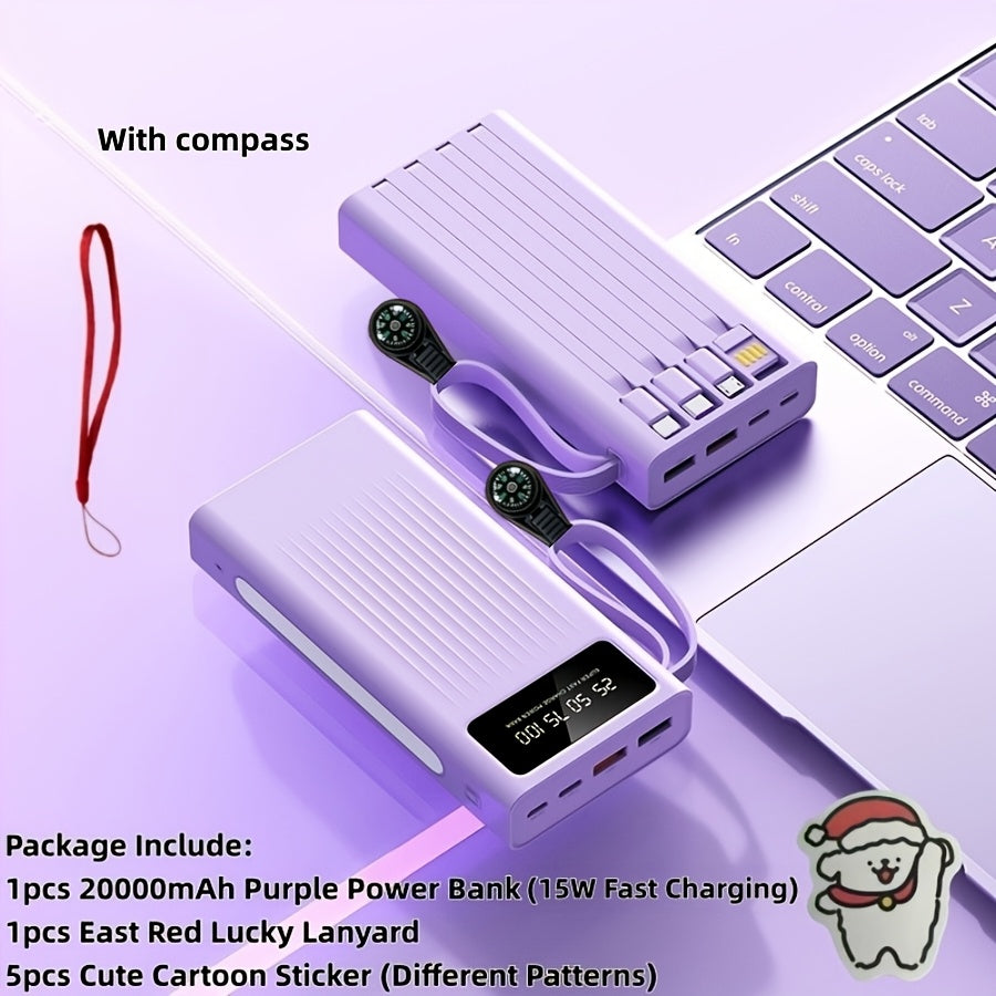 30000mAh Large Capacity Power Bank 15W Fast Charging with 4 Built-In Cables & 4-Mode Camping Light, Business Minimalist Portable Charger 10000mAh 20000mAh Compatible with iPhone Android – Black Purple White